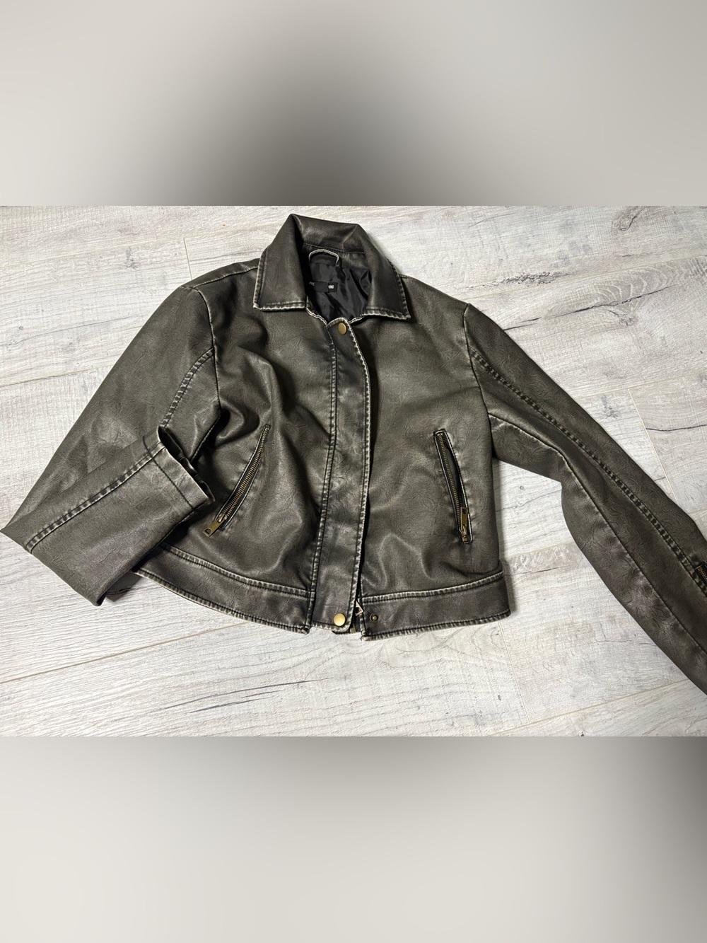 PrettyLittleThing Distressed Black Faux Leather Jacket